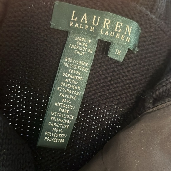LRL Black Sweater Gold Metallic Dragon Size 1X Lauren Ralph Lauren Embroidered - Picture 6 of 9